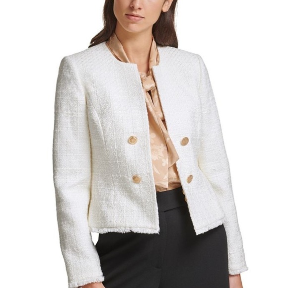 Calvin Klein Cream open front Tweed blazer size 12P - Picture 10 of 10